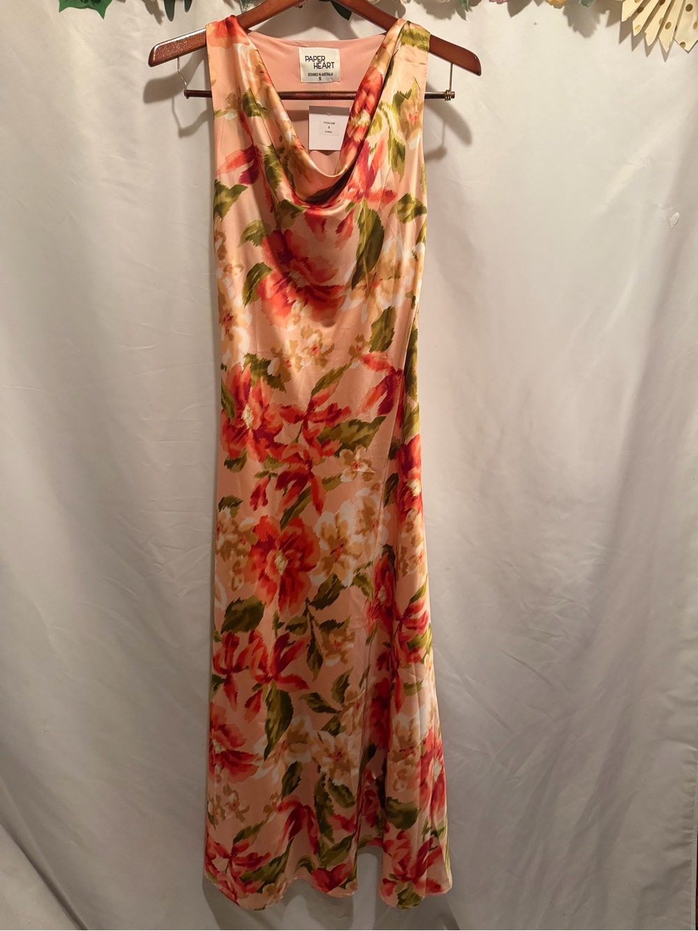 Paper Heart Peach Floral Cowl-Neck Maxi Dress